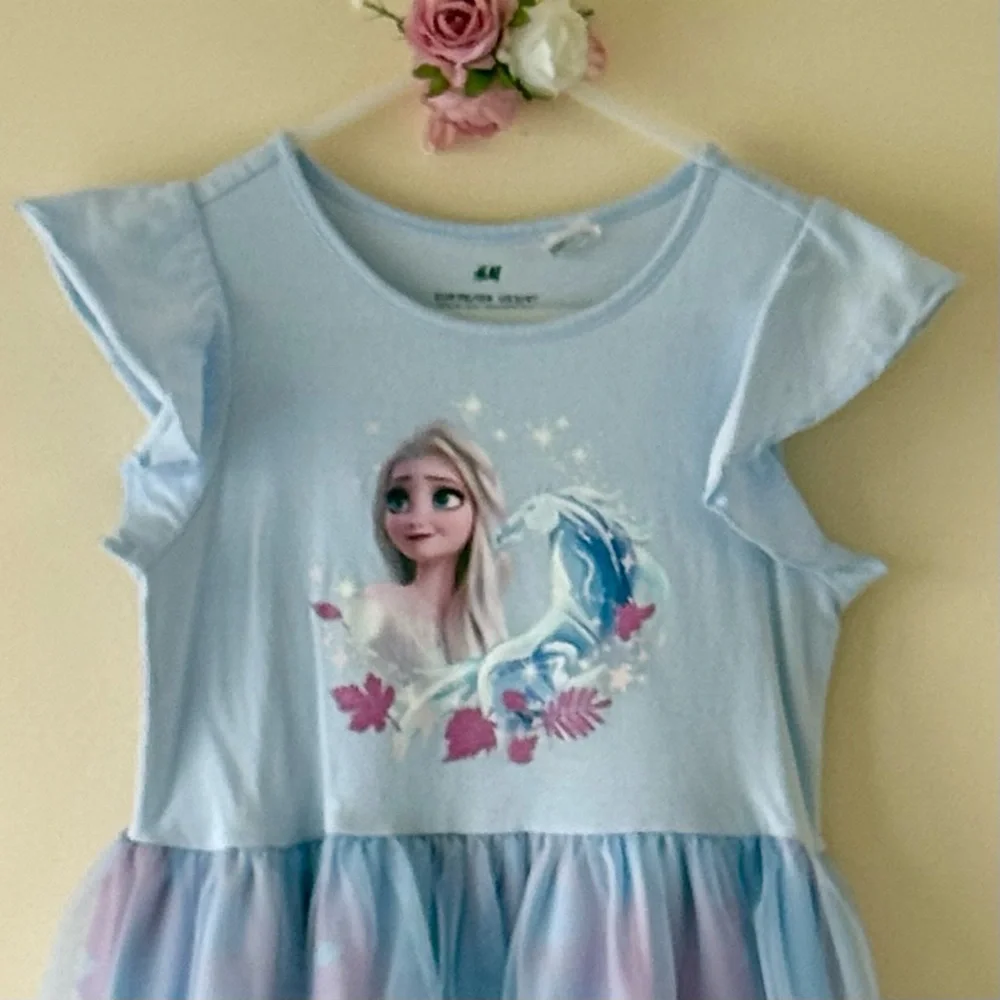 H&M Toddler Girls' Frozen Elsa Light Blue Tulle Dress, Size 3-4yrs